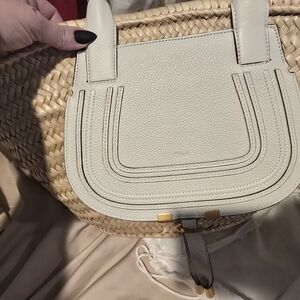 Chloe Cream Leather and Tan Woven Shoulder Bag